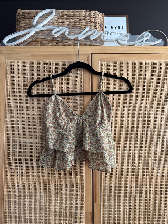 Dress Forum Tops - Dress Forum Floral Tiered Ruffle Cami - Green Multi